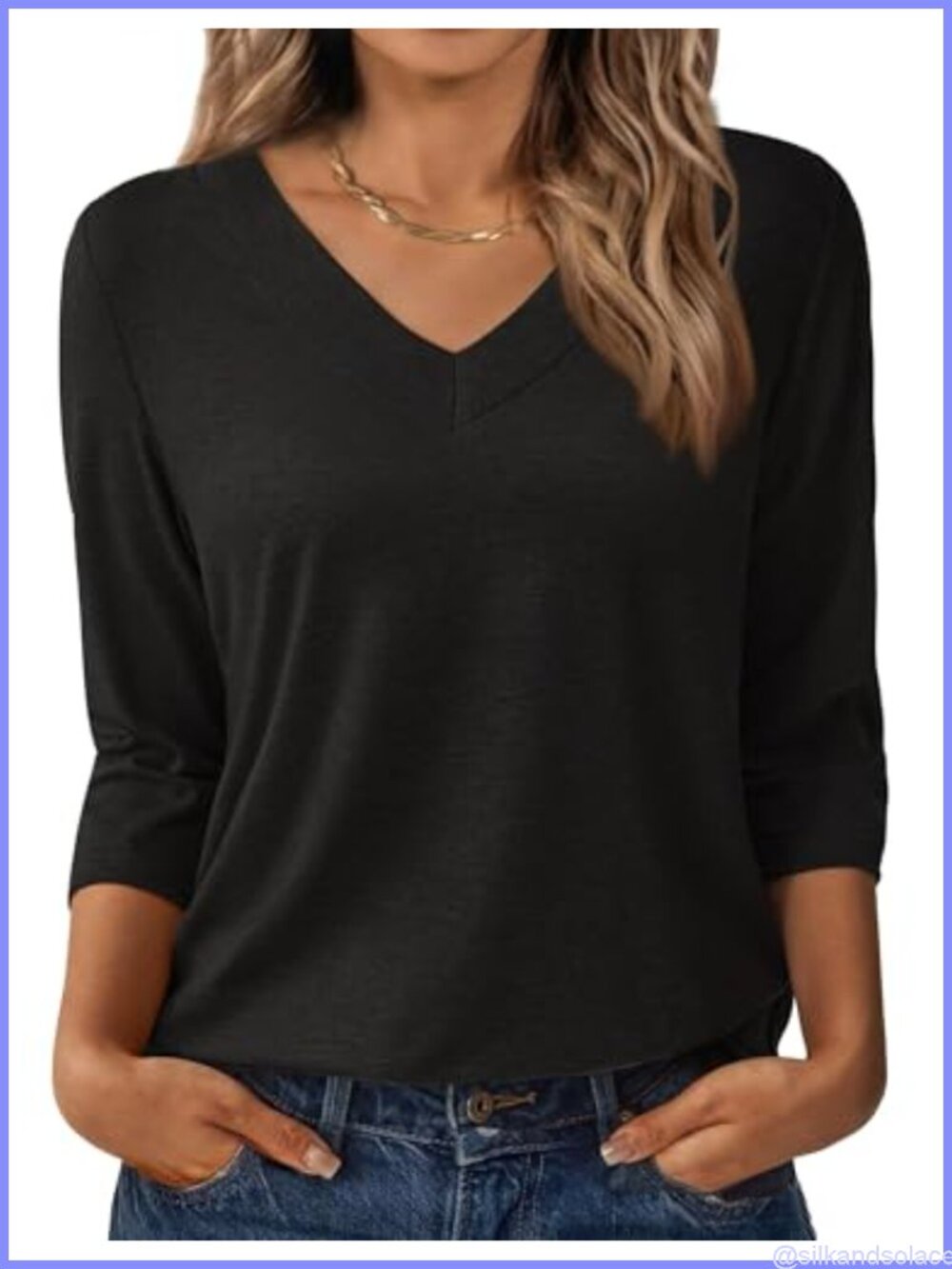 Women's 3/4 Sleeve V Neck Tunic Top Loose Fit Casual Shirt